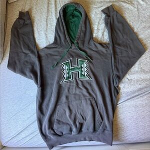 Stadium Athletics Gray Hoodie with Green Hood Trim